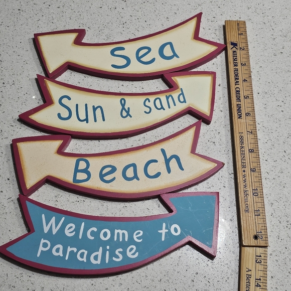 4 Wood Signs Beach โฑ๏ธ Sea ๐ Sun ๐ & Sand Welcome to Paradise L๐K Art - Picture 8 of 14